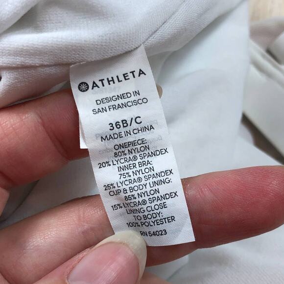 Athleta White Chevron High Leg One Piece Swimwear Summer Beach Swimsuit 36B/C - Picture 12 of 13